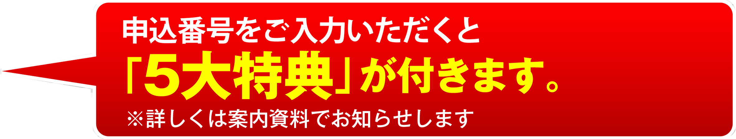 申込番号をご入力いただくと「5大特典」が付きます